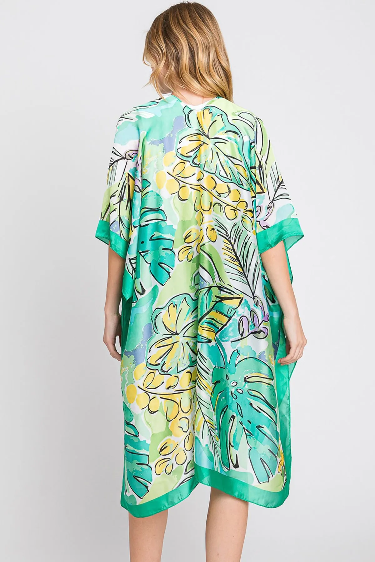 HAND DRAWN WATERCOLOR TROPICAL LEAVES KIMONO