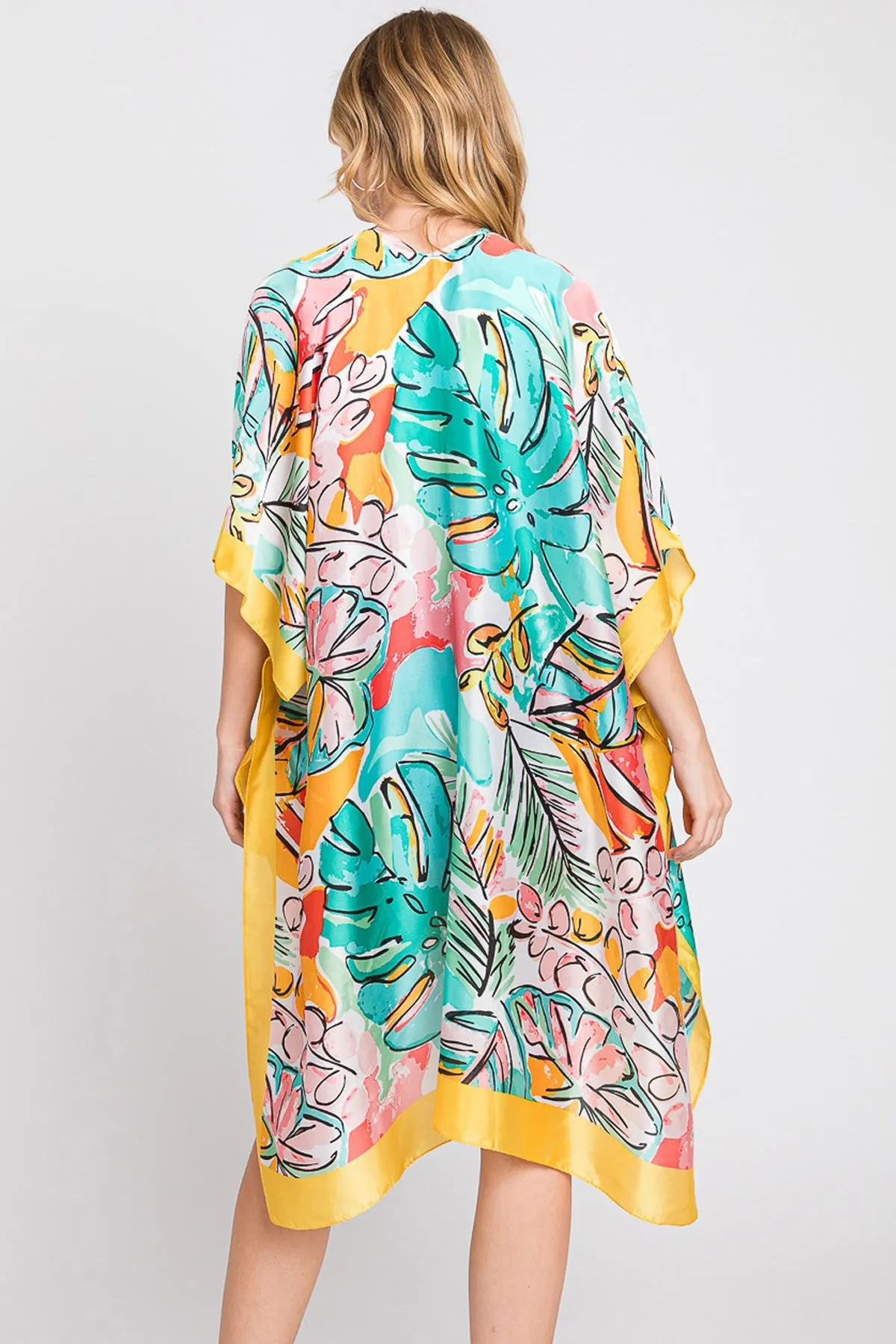 HAND DRAWN WATERCOLOR TROPICAL LEAVES KIMONO
