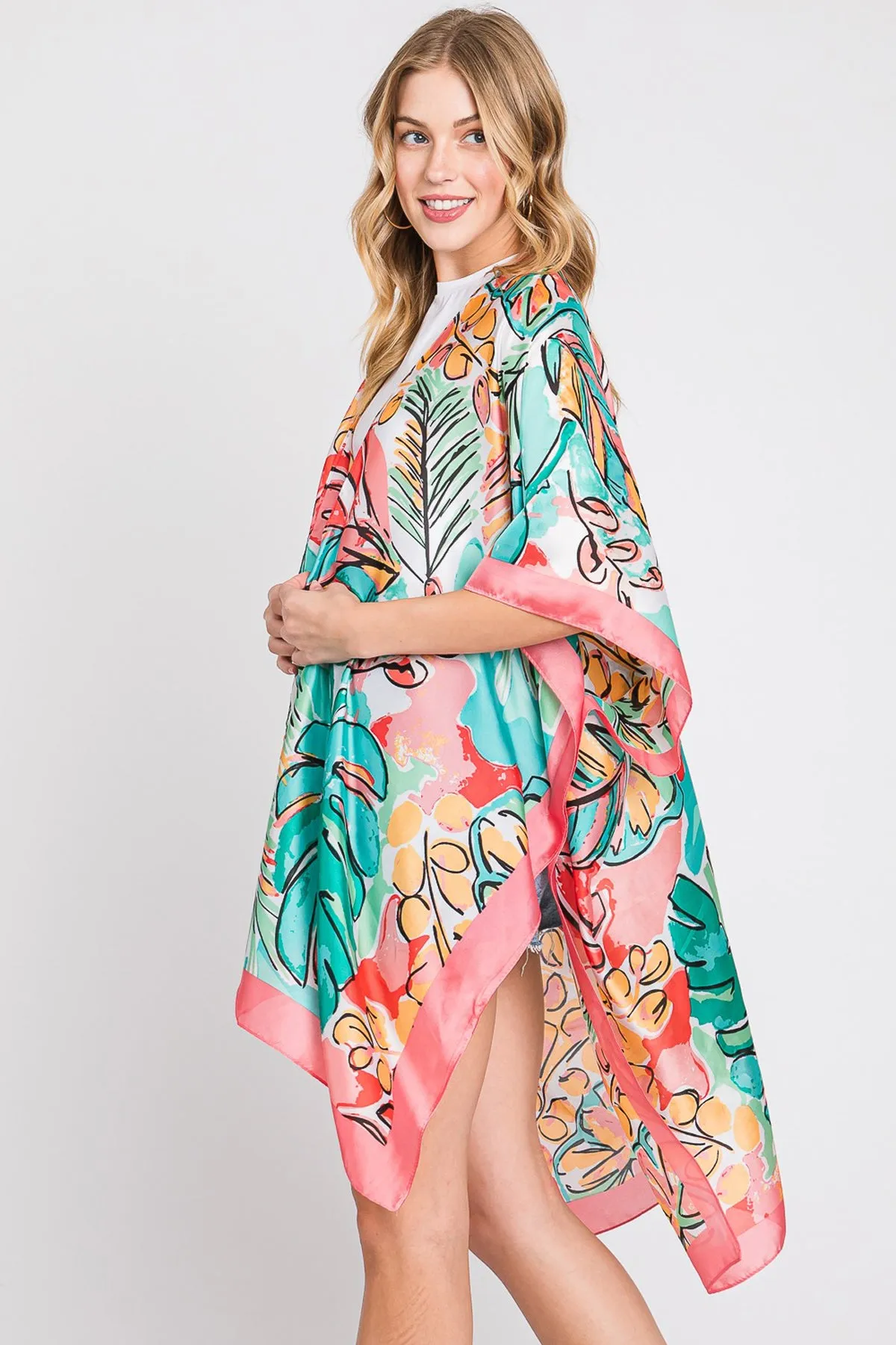 HAND DRAWN WATERCOLOR TROPICAL LEAVES KIMONO