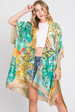 HAND DRAWN WATERCOLOR TROPICAL LEAVES KIMONO
