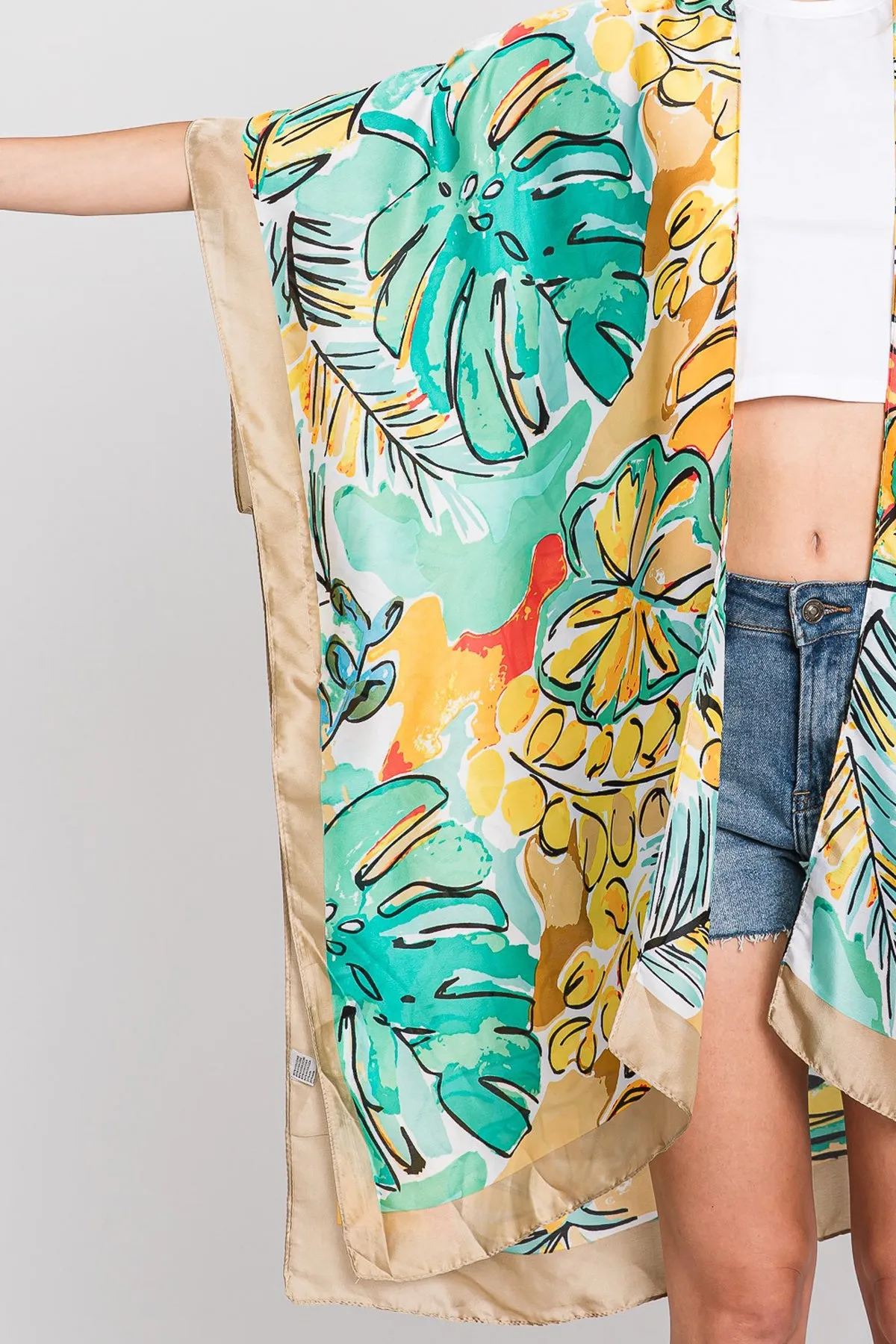 HAND DRAWN WATERCOLOR TROPICAL LEAVES KIMONO