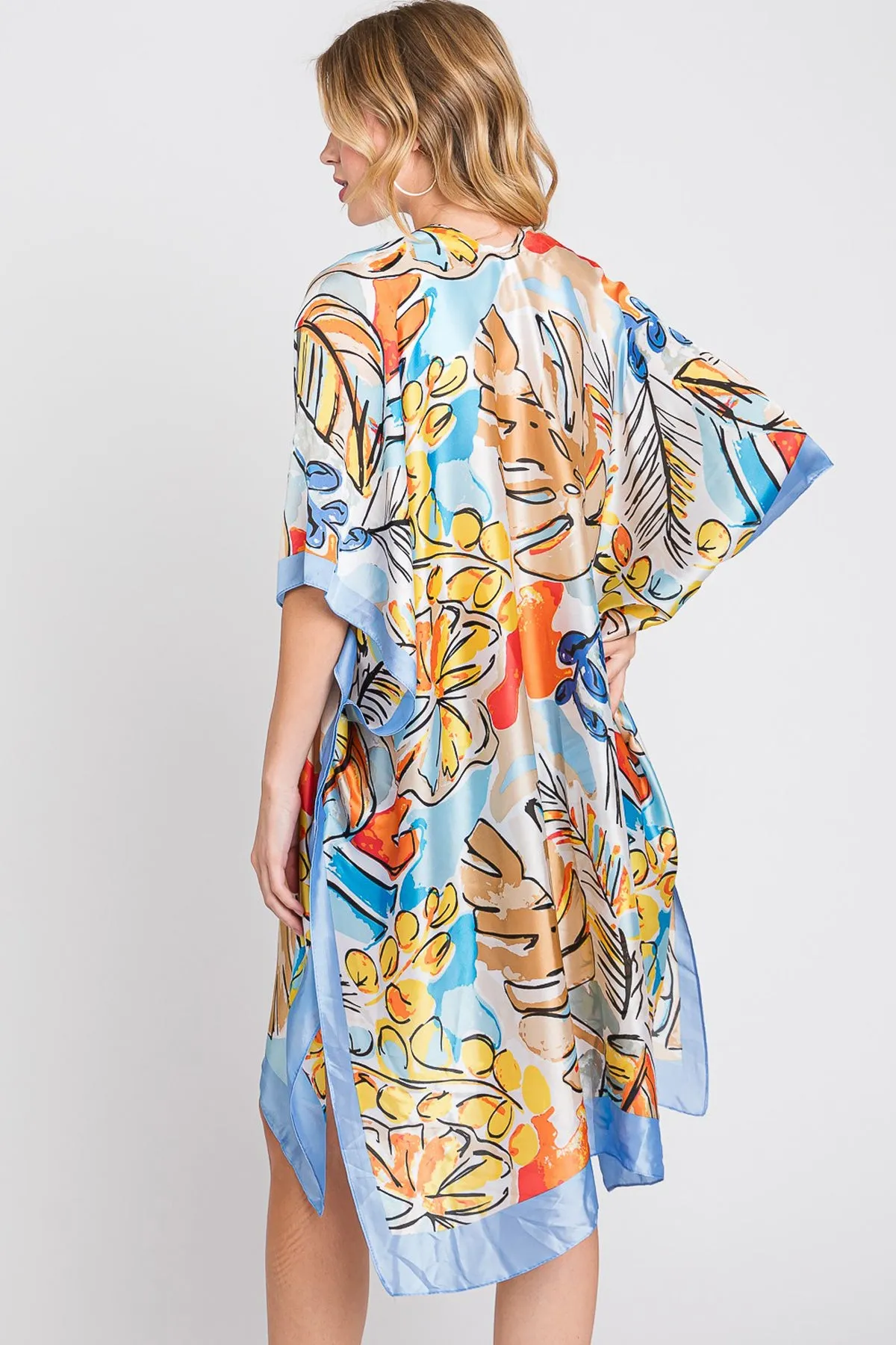HAND DRAWN WATERCOLOR TROPICAL LEAVES KIMONO