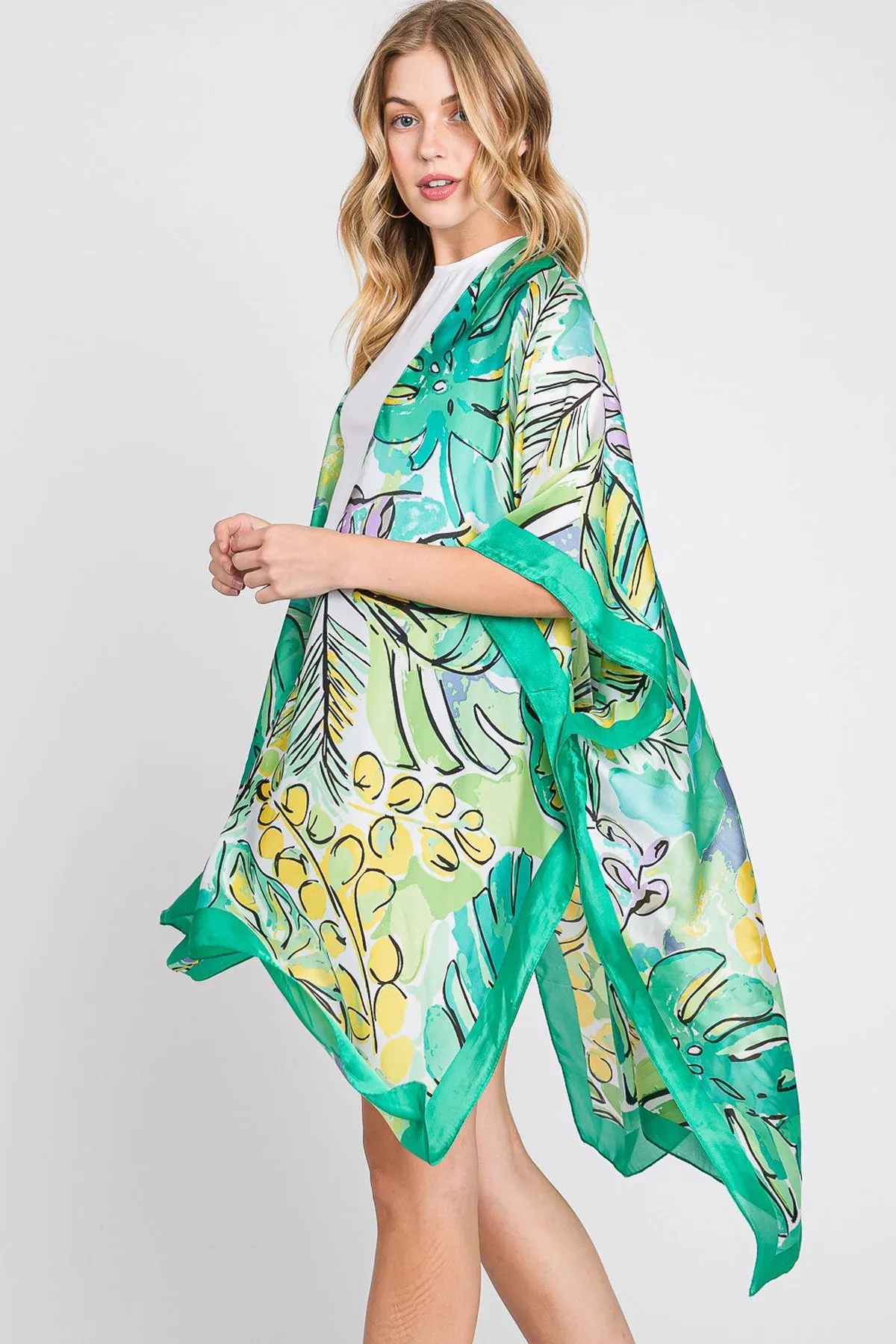 HAND DRAWN WATERCOLOR TROPICAL LEAVES KIMONO