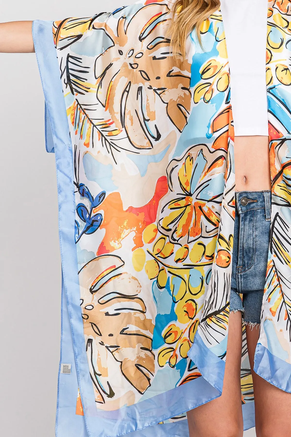 HAND DRAWN WATERCOLOR TROPICAL LEAVES KIMONO