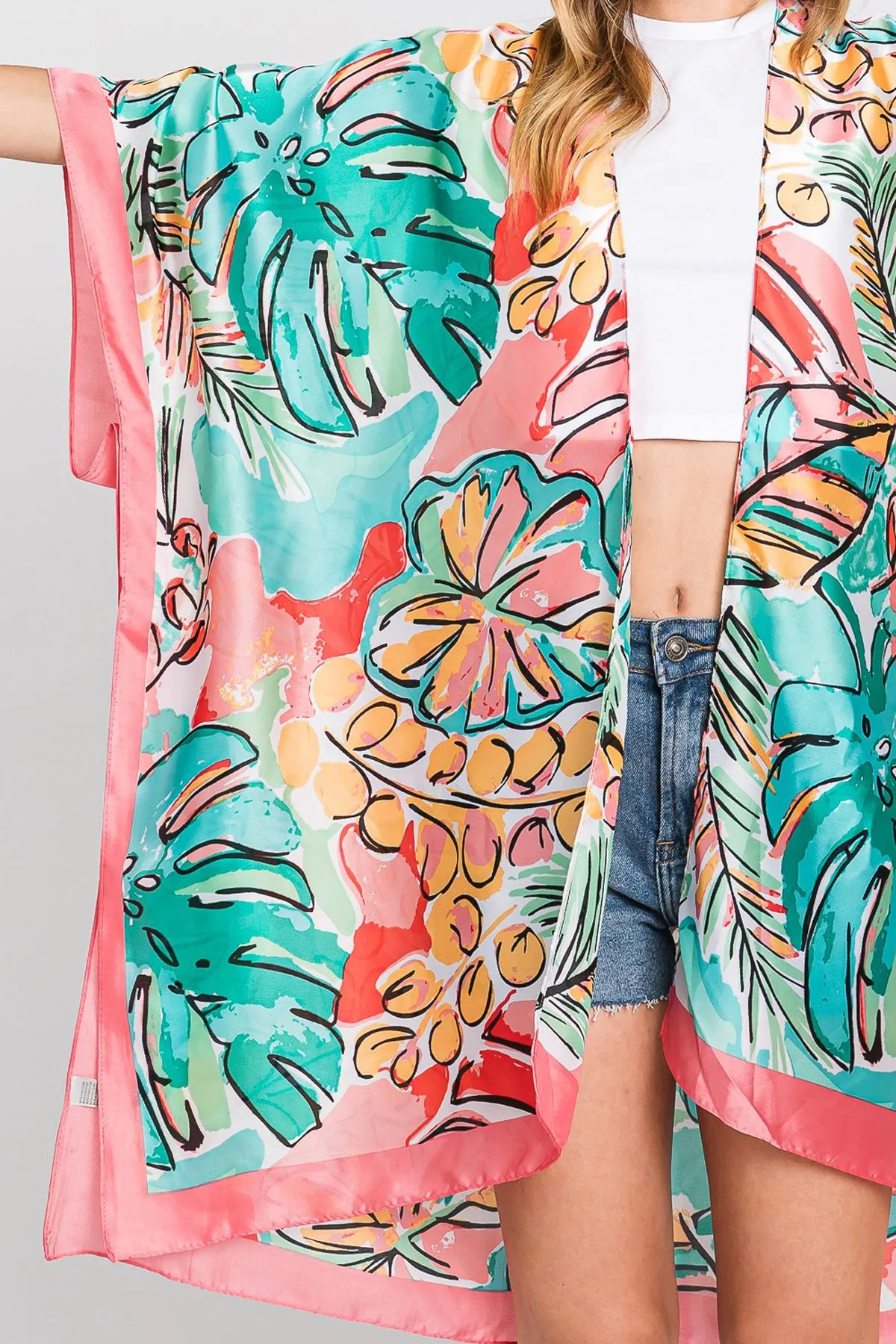 HAND DRAWN WATERCOLOR TROPICAL LEAVES KIMONO