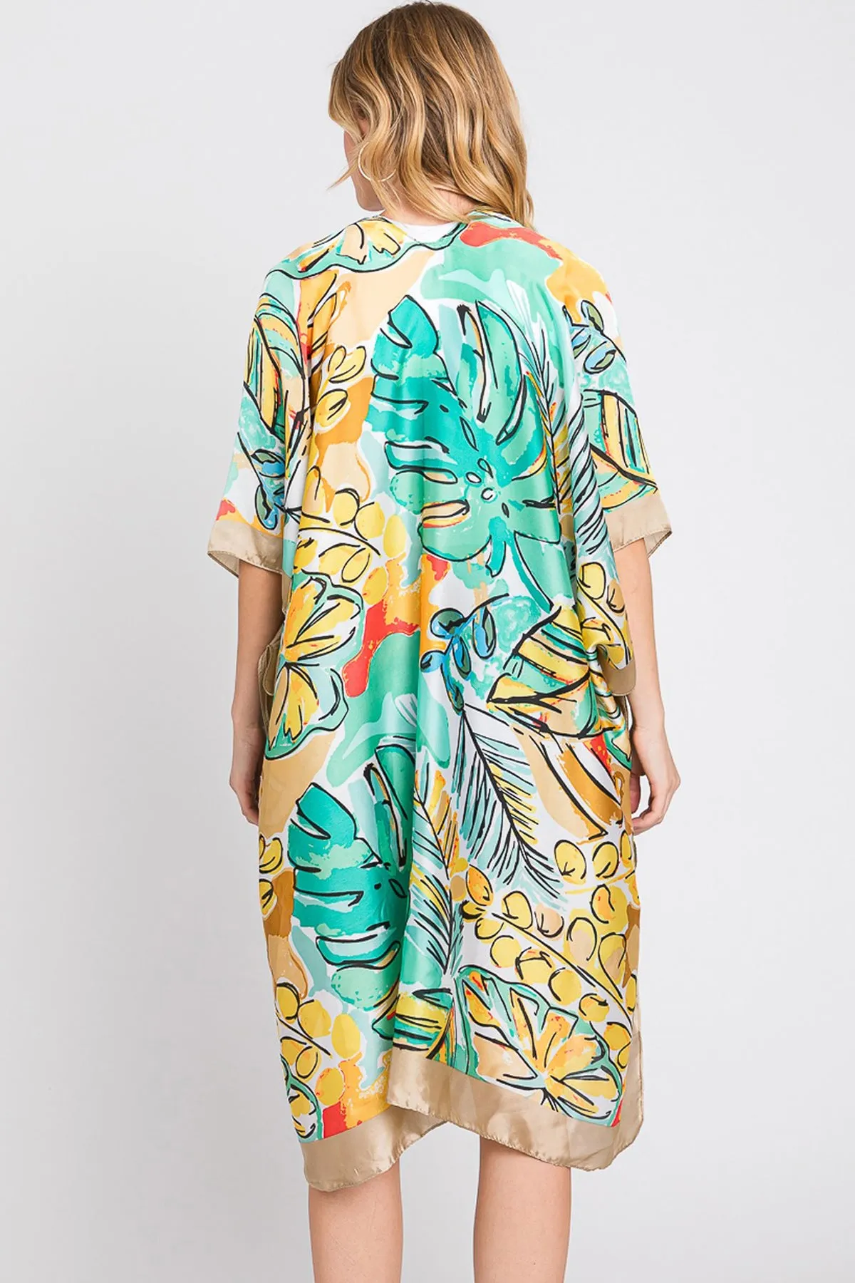 HAND DRAWN WATERCOLOR TROPICAL LEAVES KIMONO