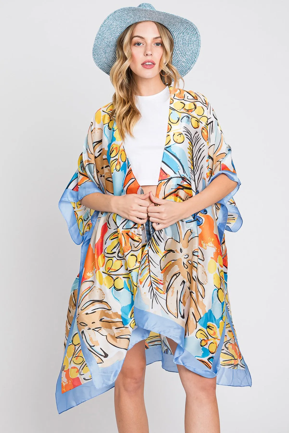 HAND DRAWN WATERCOLOR TROPICAL LEAVES KIMONO
