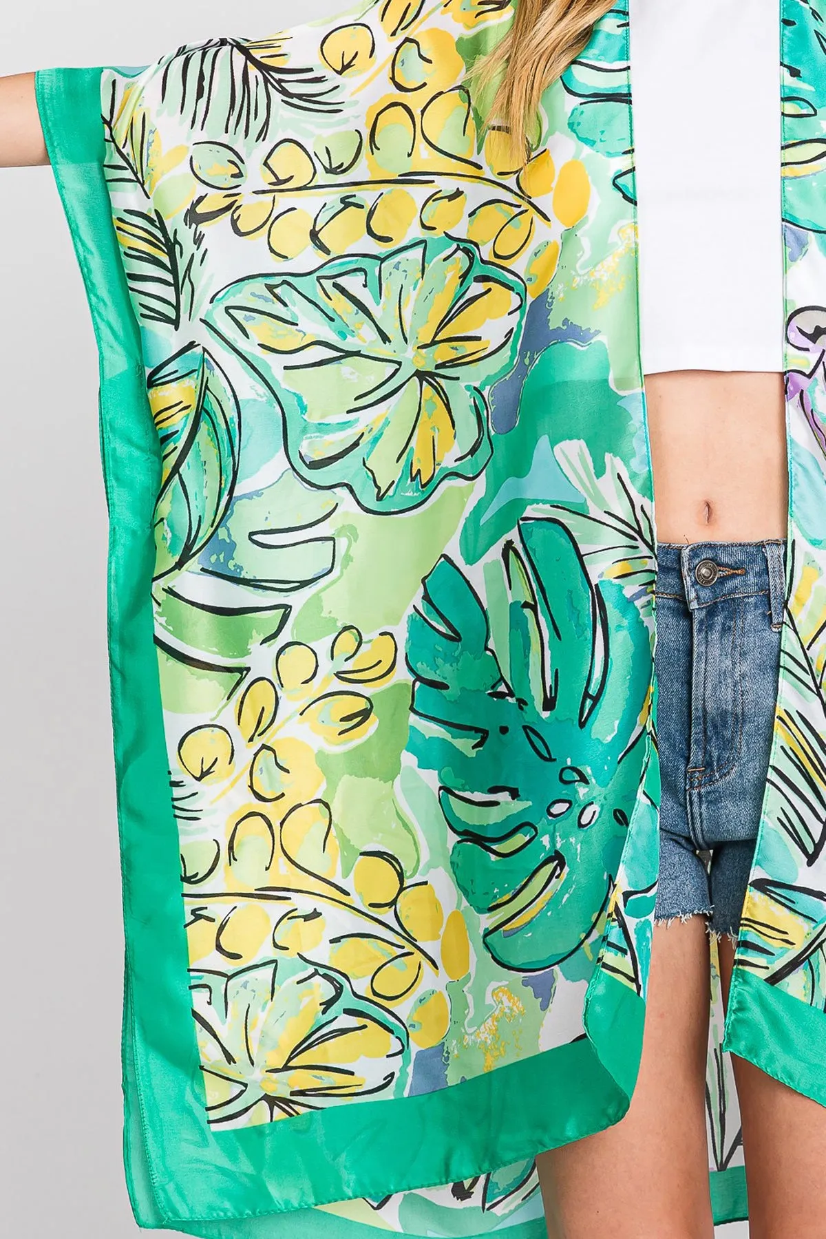 HAND DRAWN WATERCOLOR TROPICAL LEAVES KIMONO