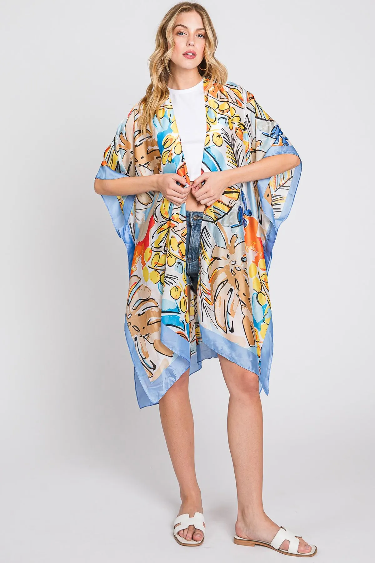 HAND DRAWN WATERCOLOR TROPICAL LEAVES KIMONO