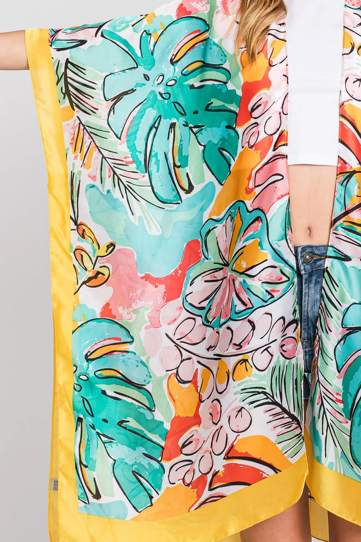 HAND DRAWN WATERCOLOR TROPICAL LEAVES KIMONO
