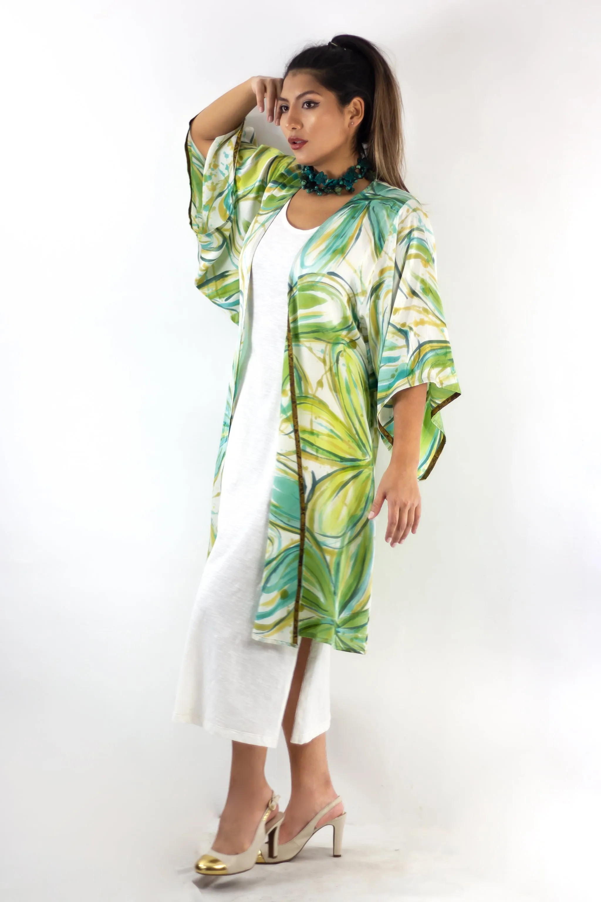 Hand Painted Silk Kimono 6669M - Flower Power