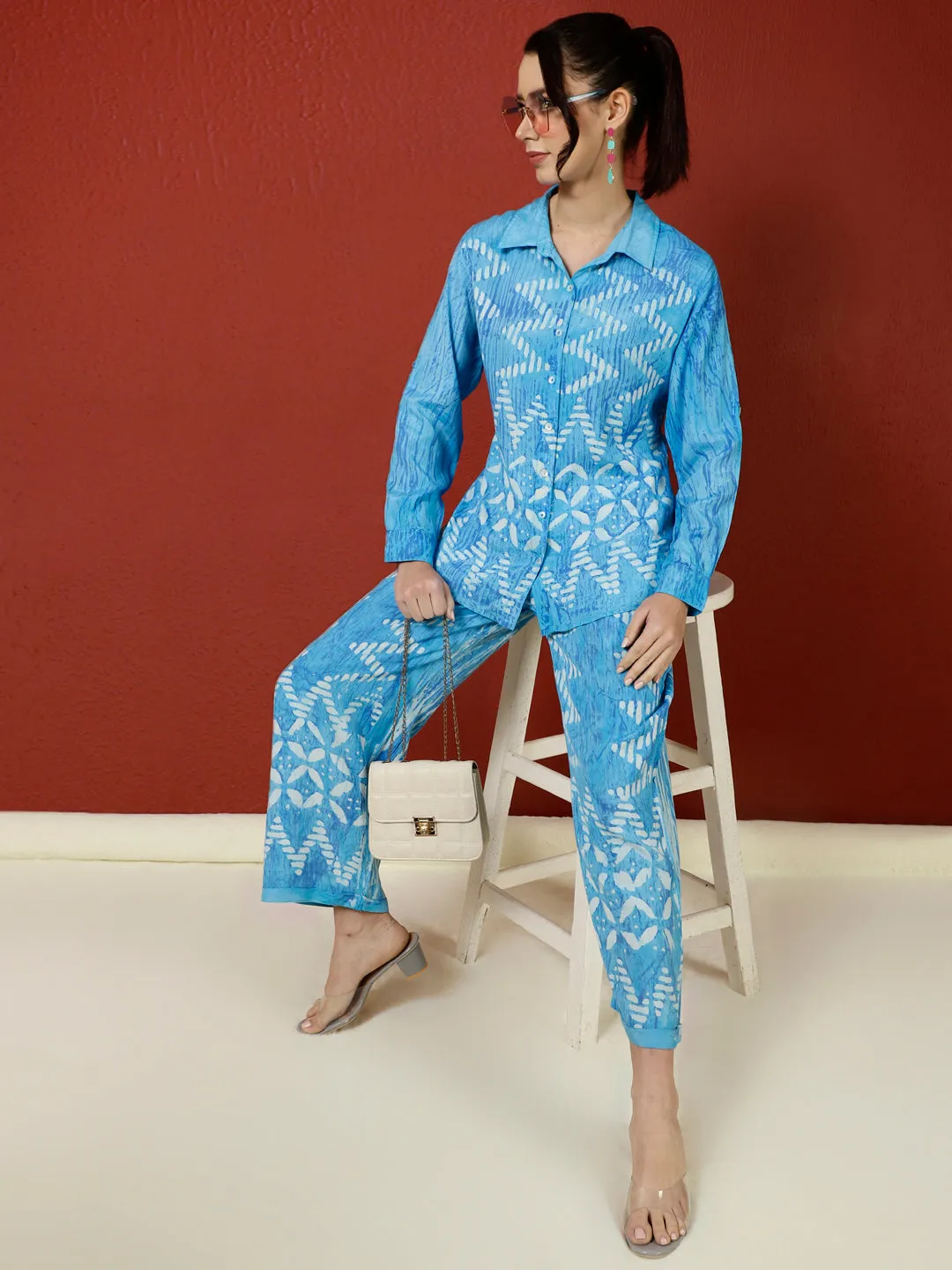 Hand Tie-Dye Bagru Printed Office Co-ord Set