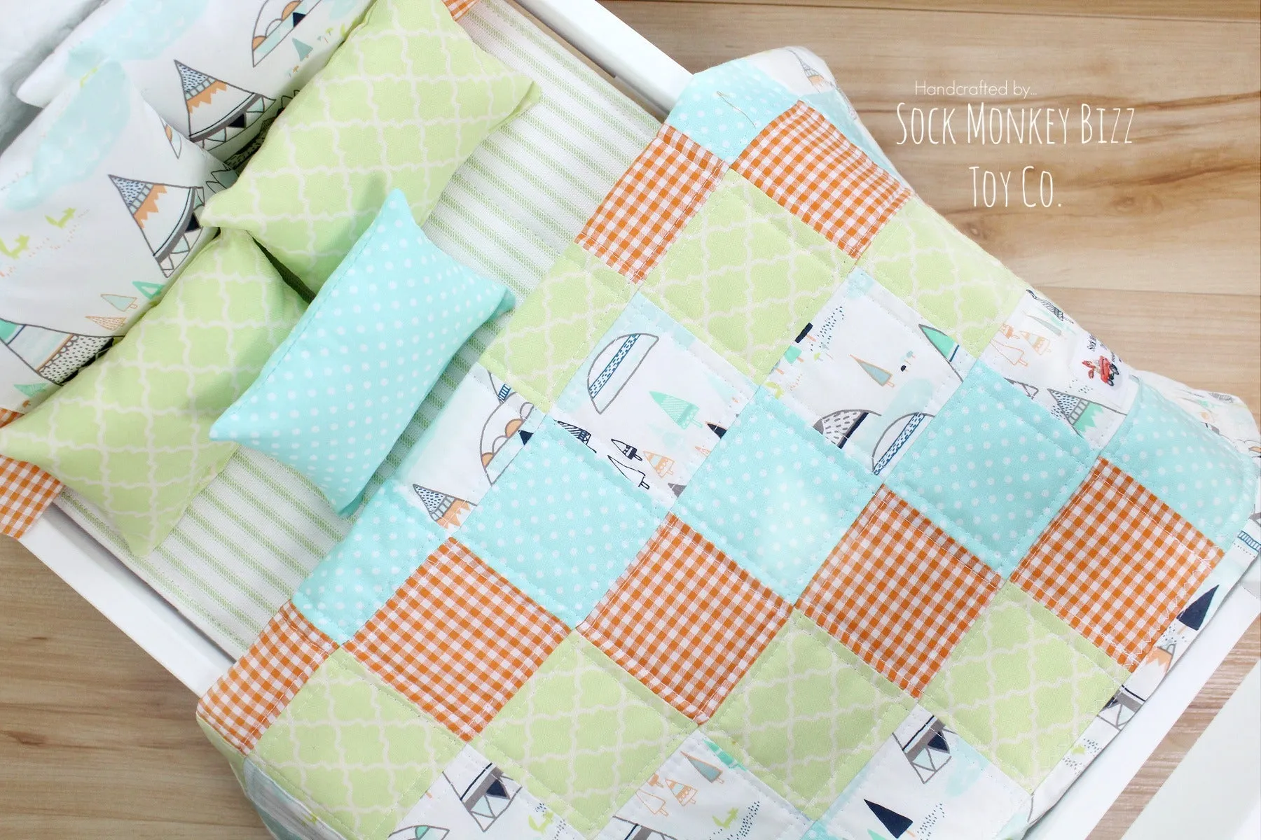Handcrafted Doll Bedding and Matching Pajama Romper