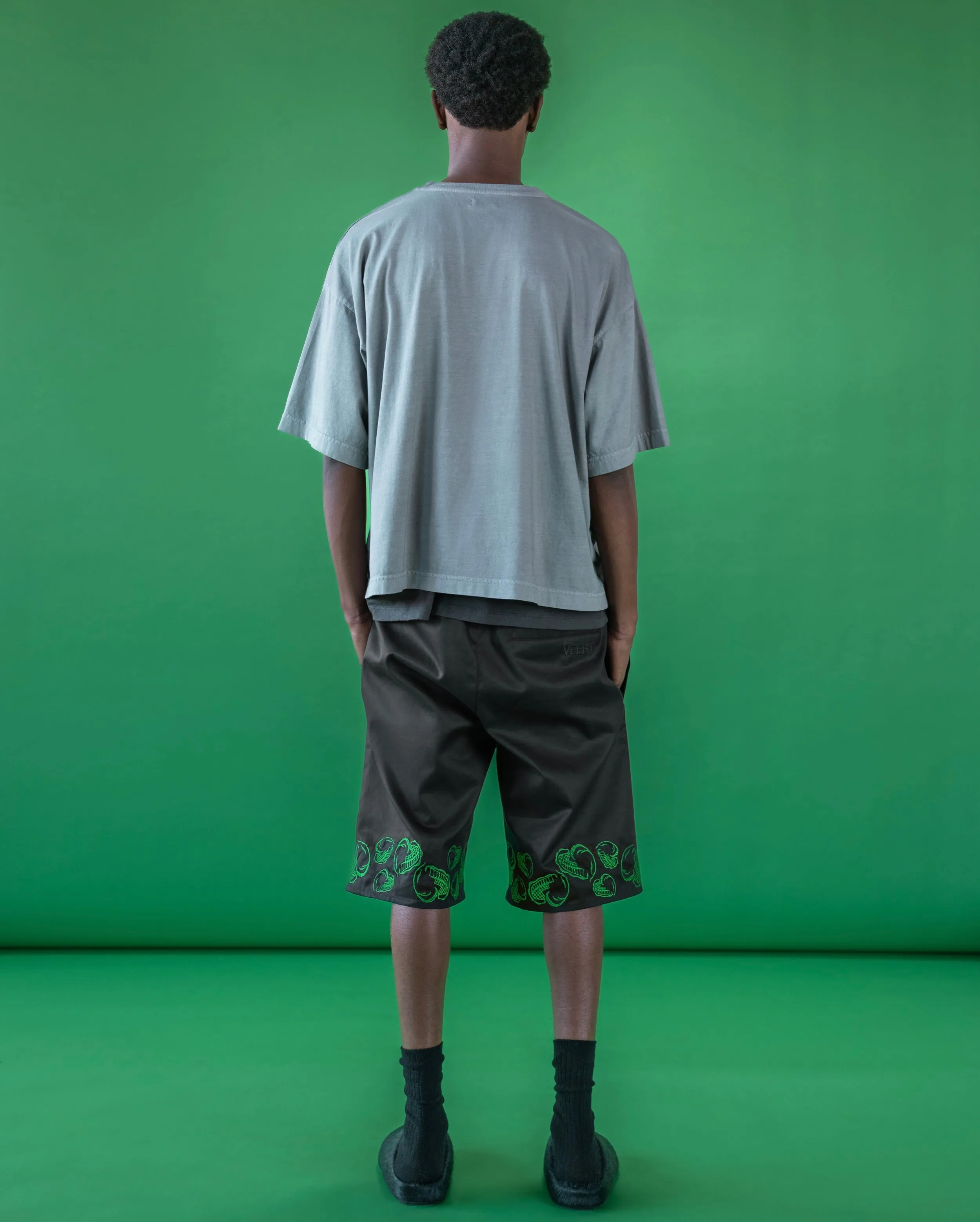 HANDWRITTEN EMBROIDERED T-SHIRT WASHED LIGHT GREY