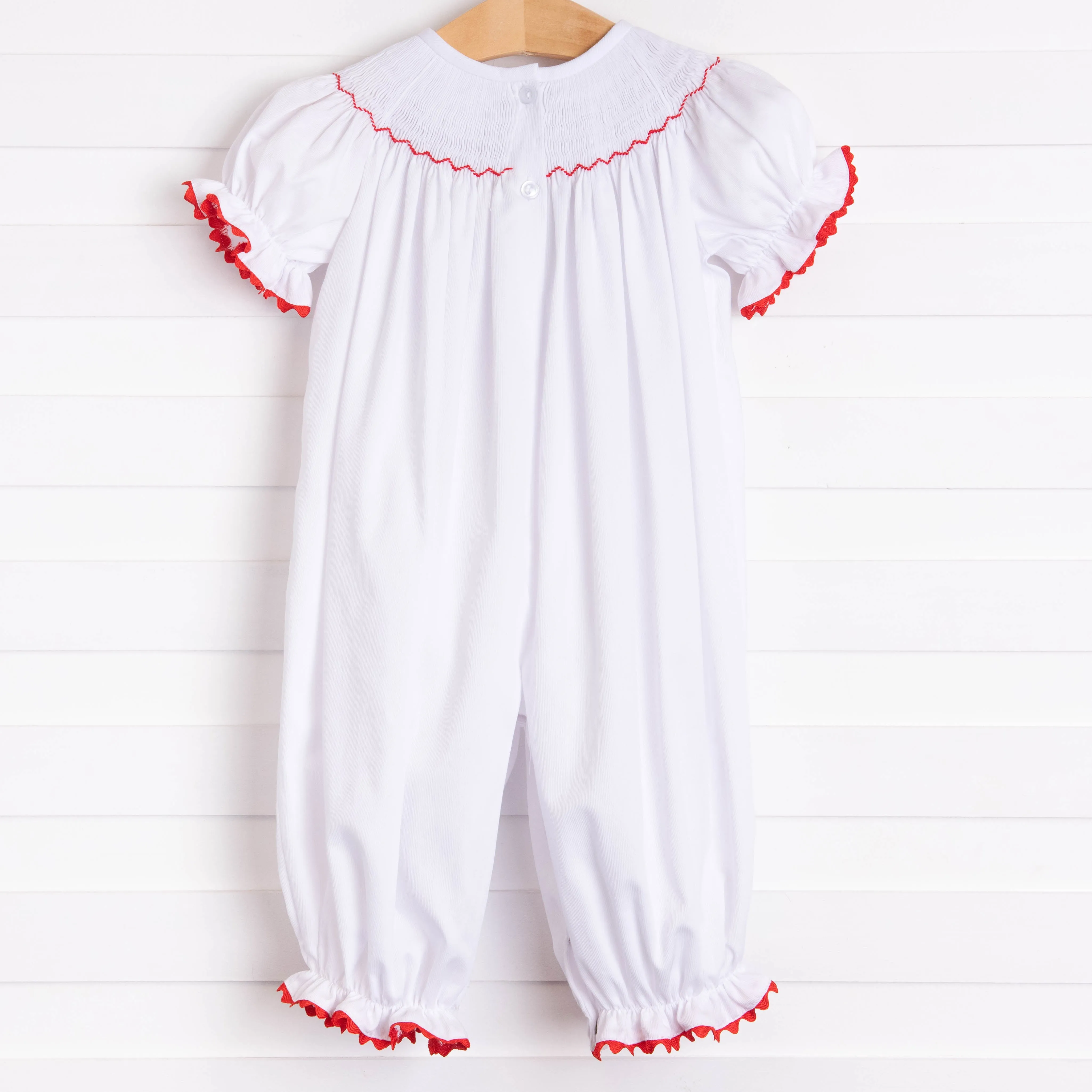 Happy Holidays Smocked Romper, White