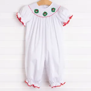 Happy Holidays Smocked Romper, White