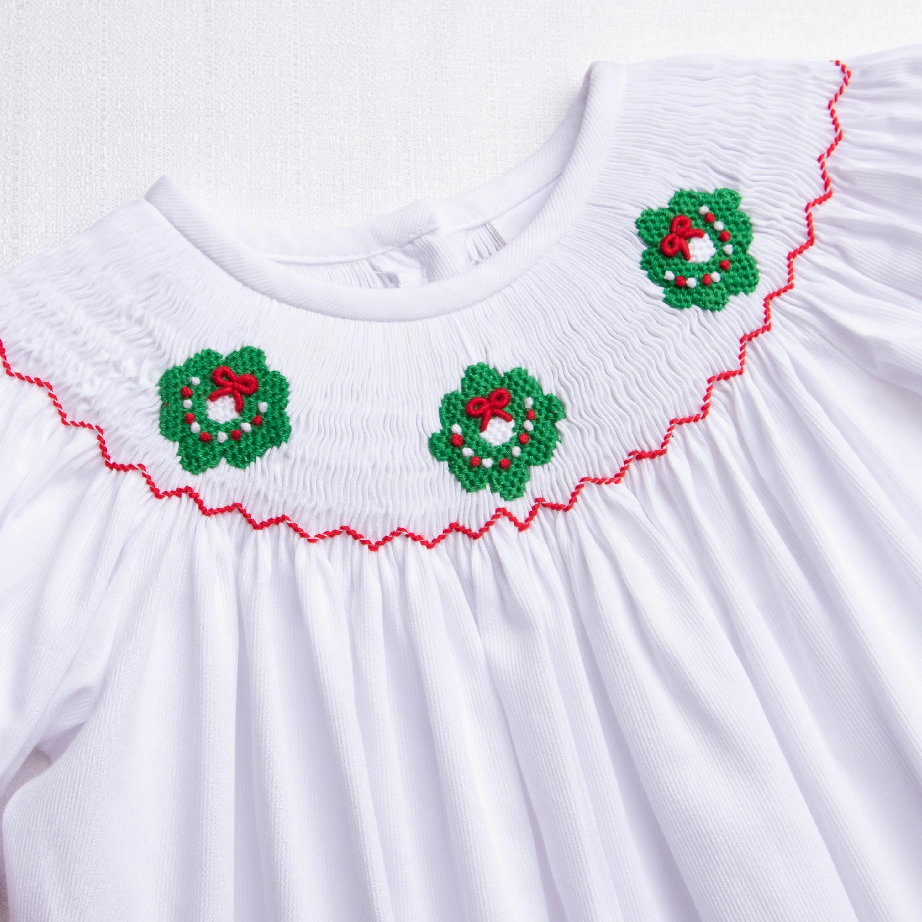 Happy Holidays Smocked Romper, White