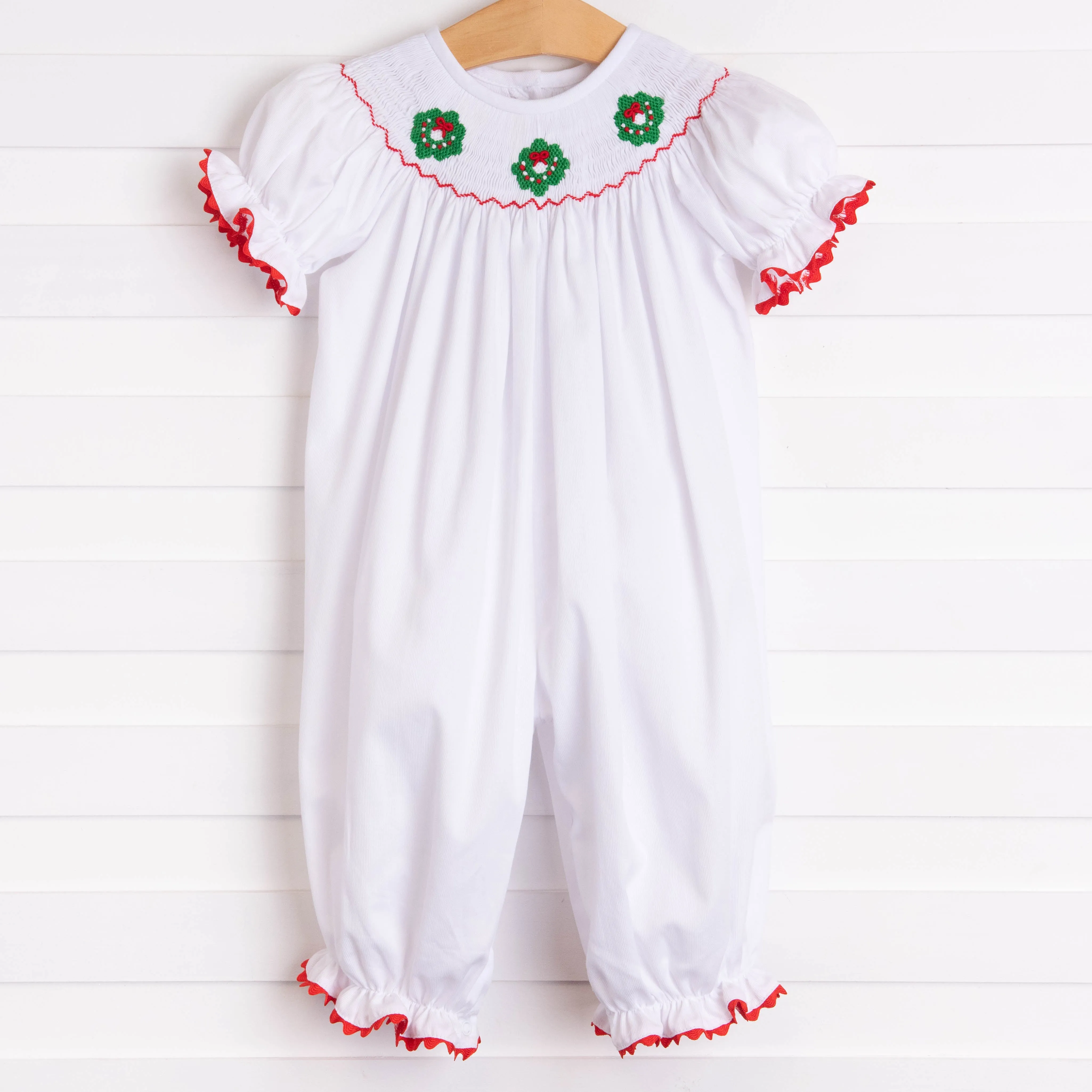 Happy Holidays Smocked Romper, White