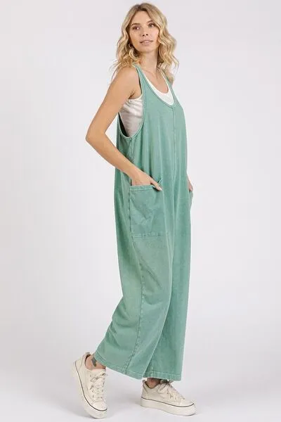 Hazel Blues® |  Mittoshop Scoop Neck Wide Leg Overalls