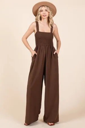 Hazel Blues® |  Mittoshop Smocked Wide Strap Wide Leg Overalls