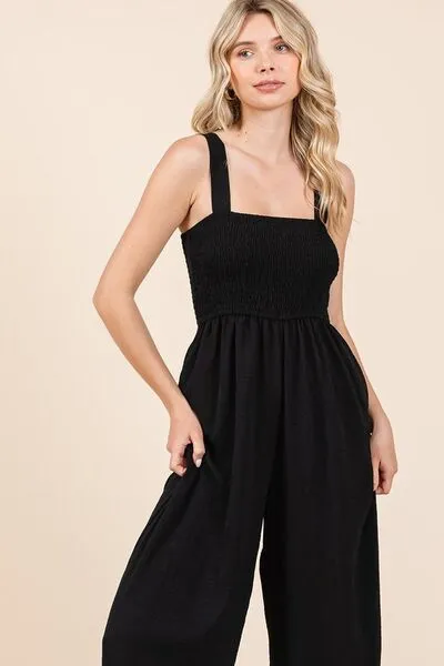 Hazel Blues® |  Mittoshop Smocked Wide Strap Wide Leg Overalls