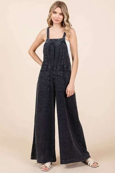 Hazel Blues® |  Mittoshop Textured Wide Leg Overalls
