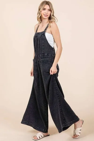Hazel Blues® |  Mittoshop Textured Wide Leg Overalls