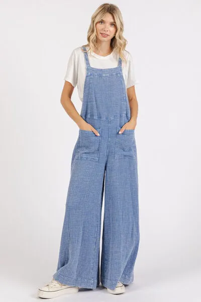 Hazel Blues® |  Mittoshop Textured Wide Leg Overalls