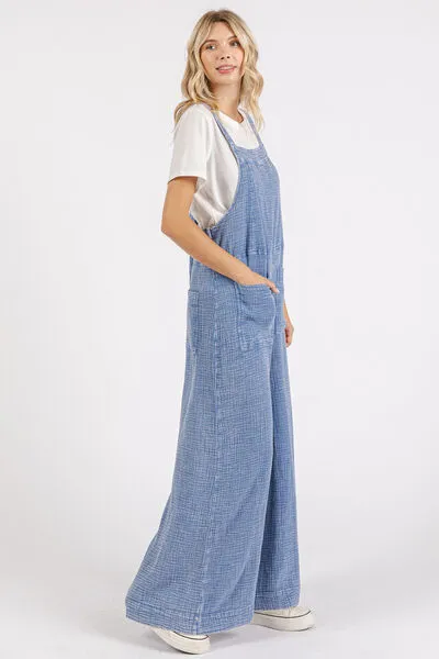 Hazel Blues® |  Mittoshop Textured Wide Leg Overalls
