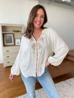 Hazel Blues® |  PREORDER: Flowers From Verona Floral Embroidered Top