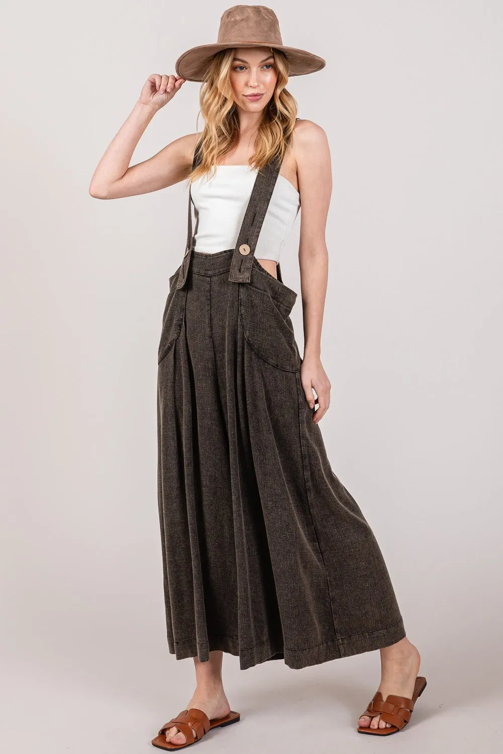 Hazel Blues® |  SAGE   FIG Wide Strap Wide Leg Overalls