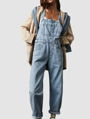 Hazel Blues® |  Square Neck Wide Strap Denim Overalls