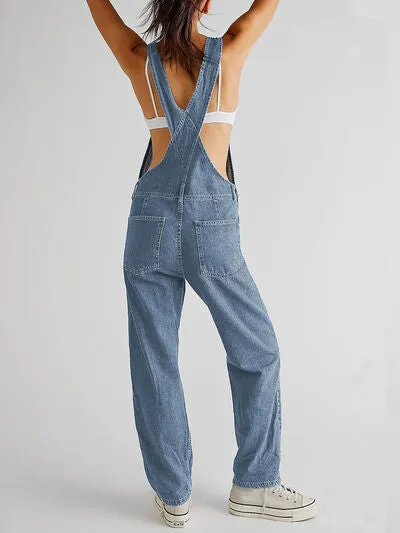 Hazel Blues® |  Square Neck Wide Strap Denim Overalls