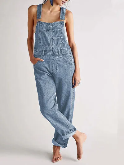 Hazel Blues® |  Square Neck Wide Strap Denim Overalls