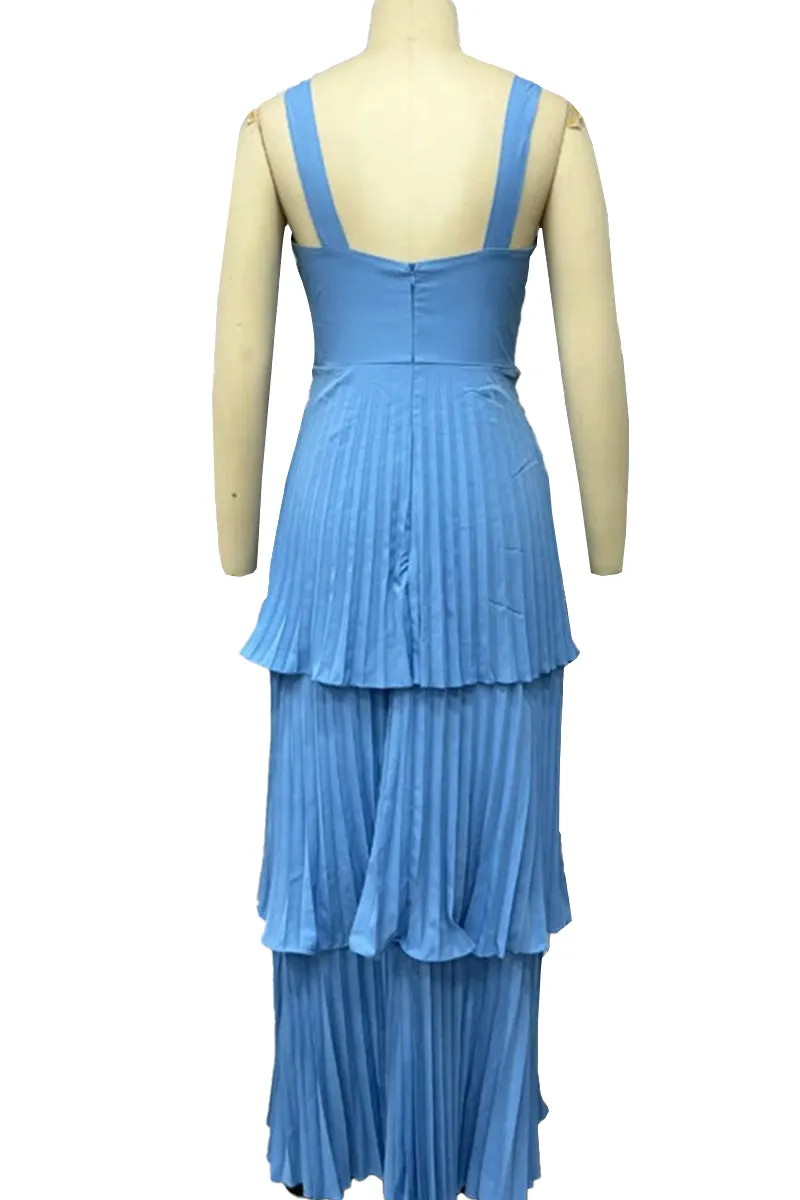 HBZ1231 Layered Pleated Chiffon Maxi Dress