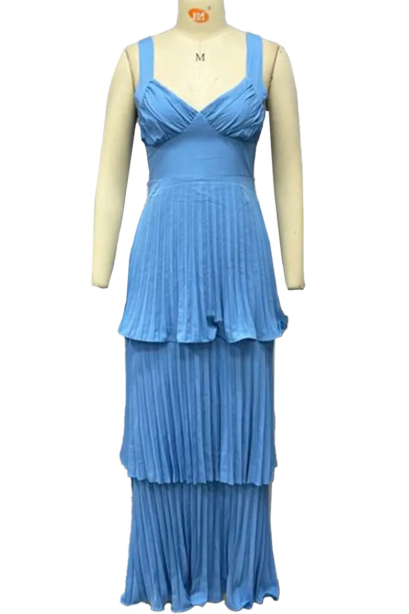 HBZ1231 Layered Pleated Chiffon Maxi Dress