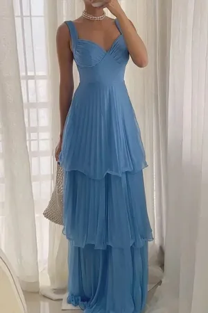 HBZ1231 Layered Pleated Chiffon Maxi Dress