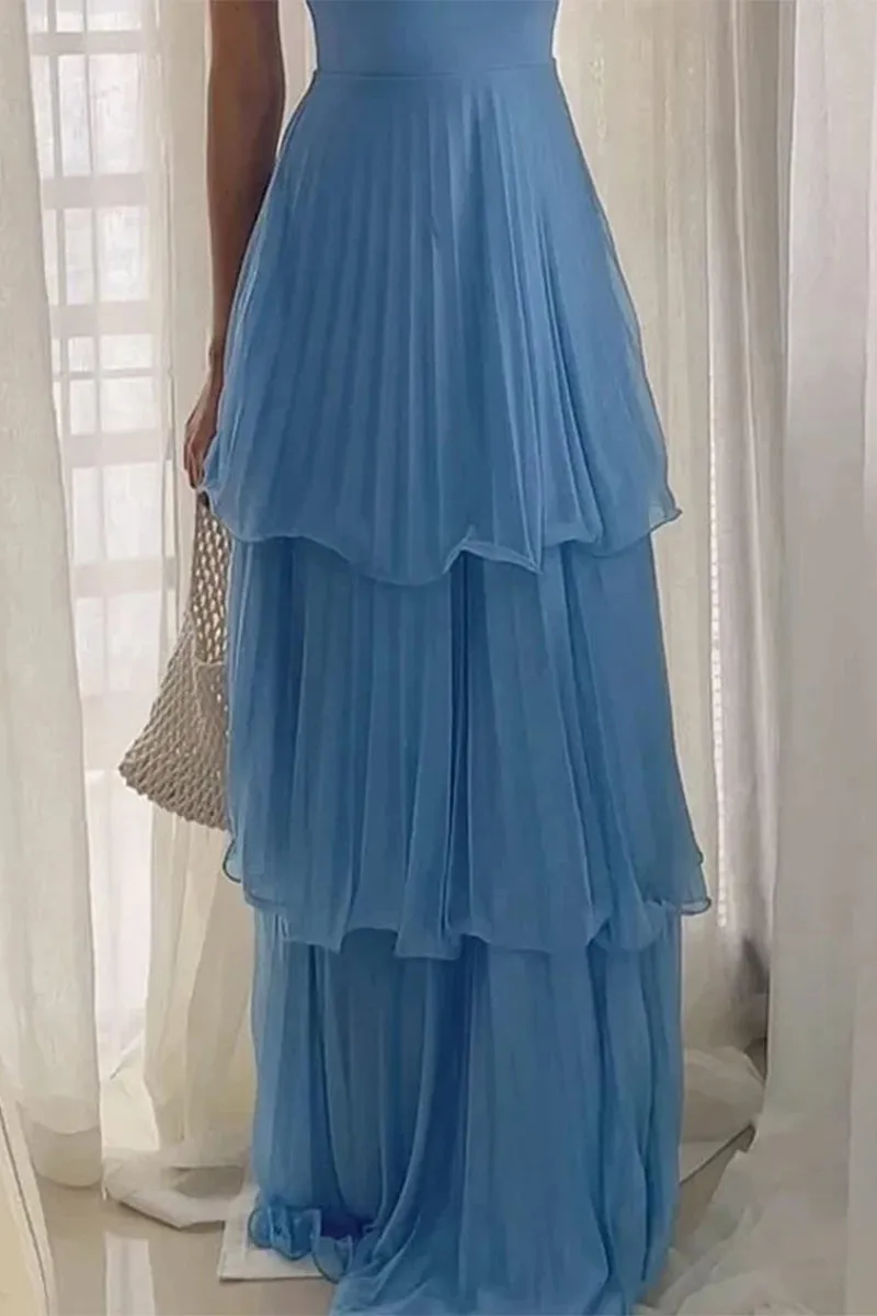 HBZ1231 Layered Pleated Chiffon Maxi Dress
