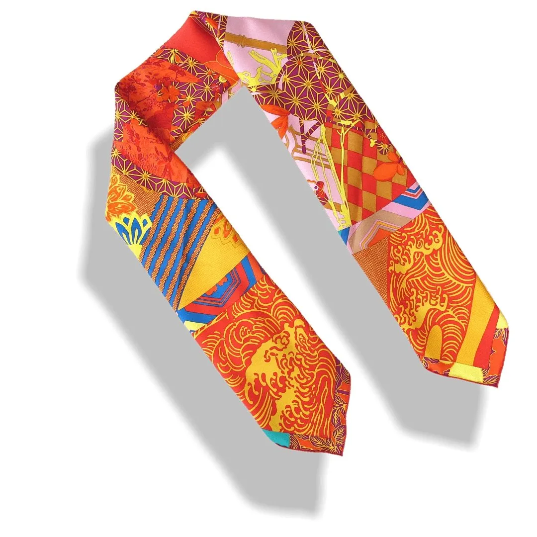 Hermes 2011 Orange Rouge Ex Libris en Kimonos by Anamporphee Twill 90cm Scarf NIB!