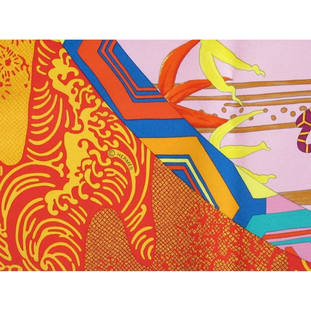 Hermes 2011 Orange Rouge Ex Libris en Kimonos by Anamporphee Twill 90cm Scarf NIB!