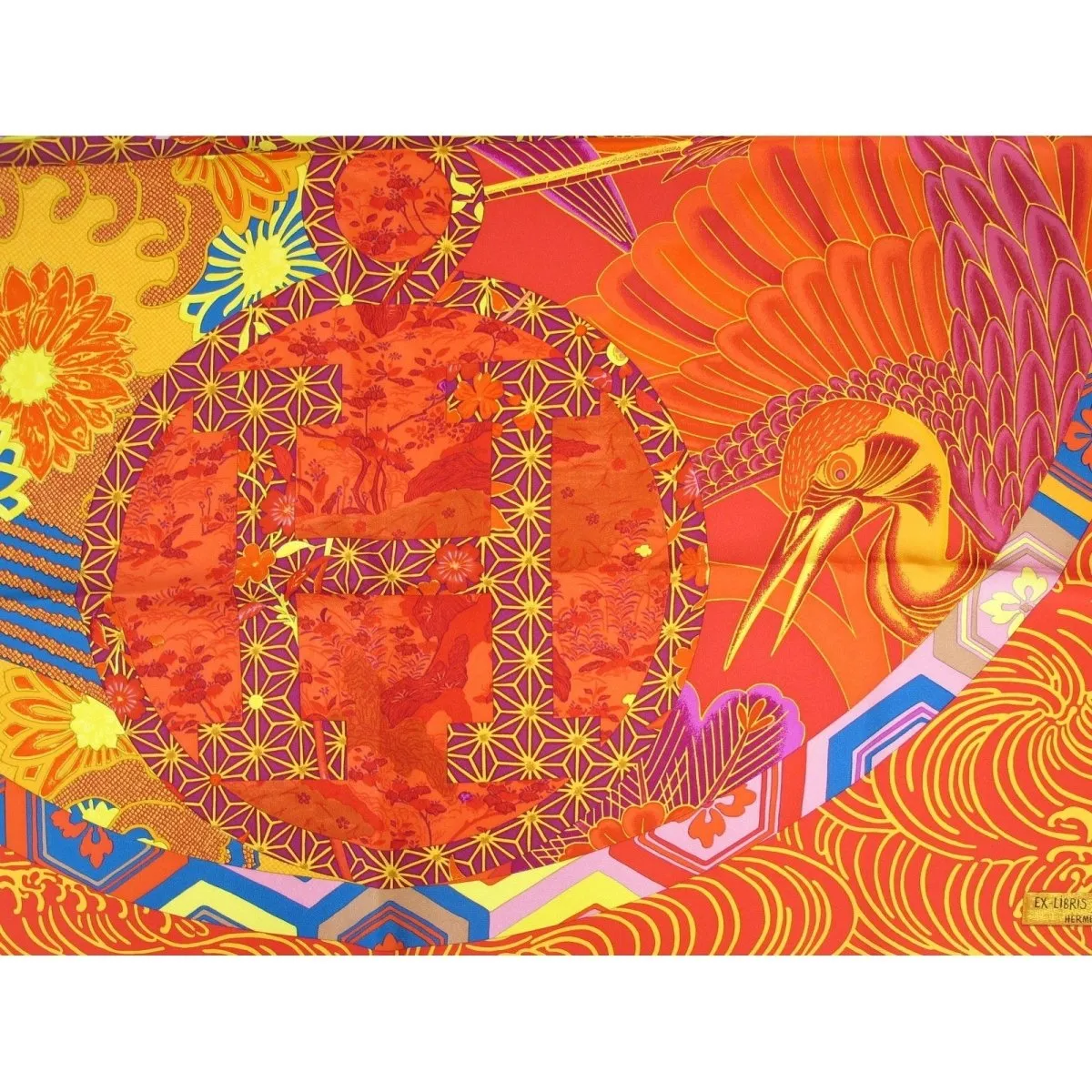 Hermes 2011 Orange Rouge Ex Libris en Kimonos by Anamporphee Twill 90cm Scarf NIB!