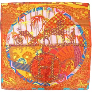 Hermes 2011 Orange Rouge Ex Libris en Kimonos by Anamporphee Twill 90cm Scarf NIB!