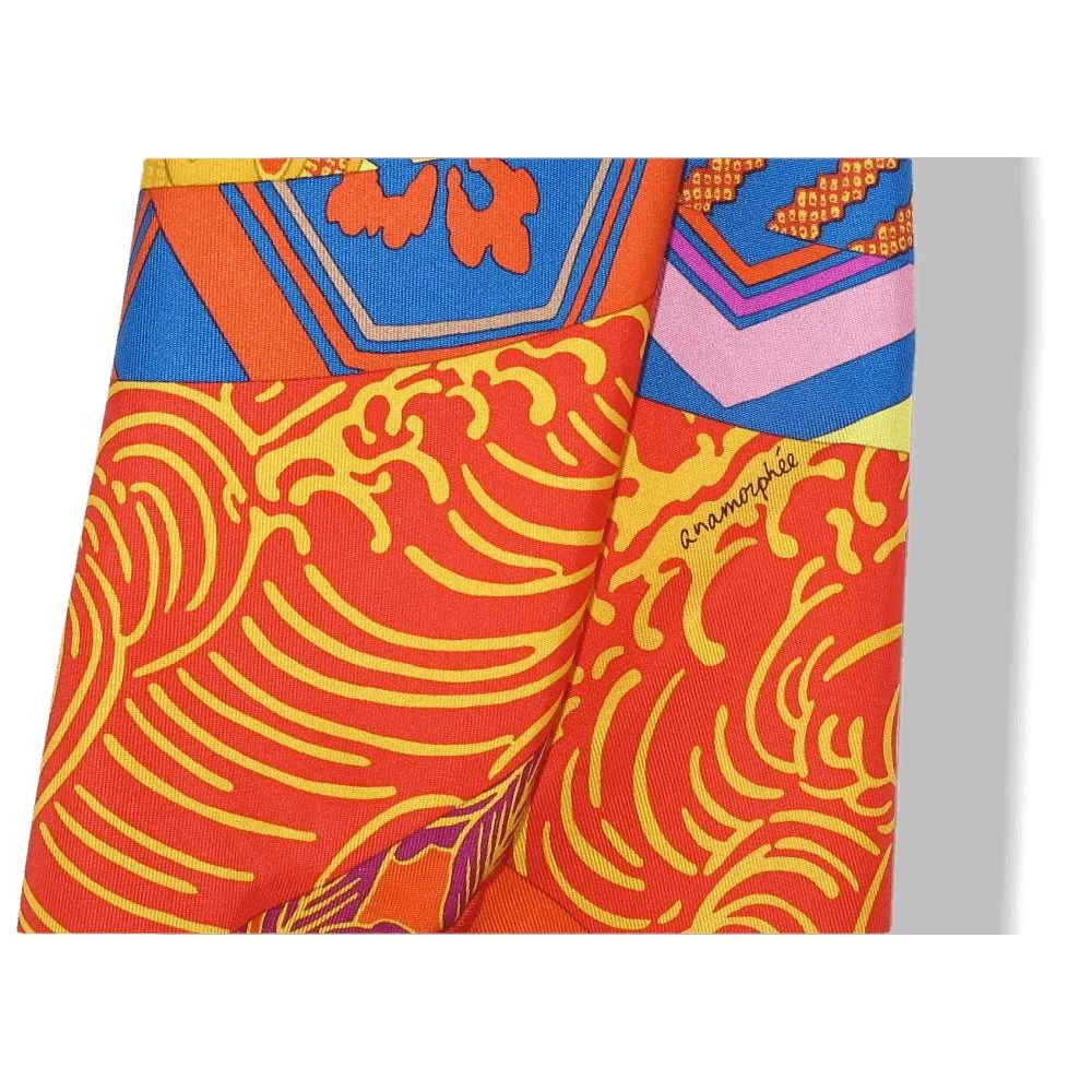 Hermes 2011 Orange Rouge Ex Libris en Kimonos by Anamporphee Twill 90cm Scarf NIB!