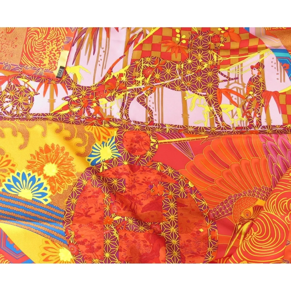 Hermes 2011 Orange Rouge Ex Libris en Kimonos by Anamporphee Twill 90cm Scarf NIB!