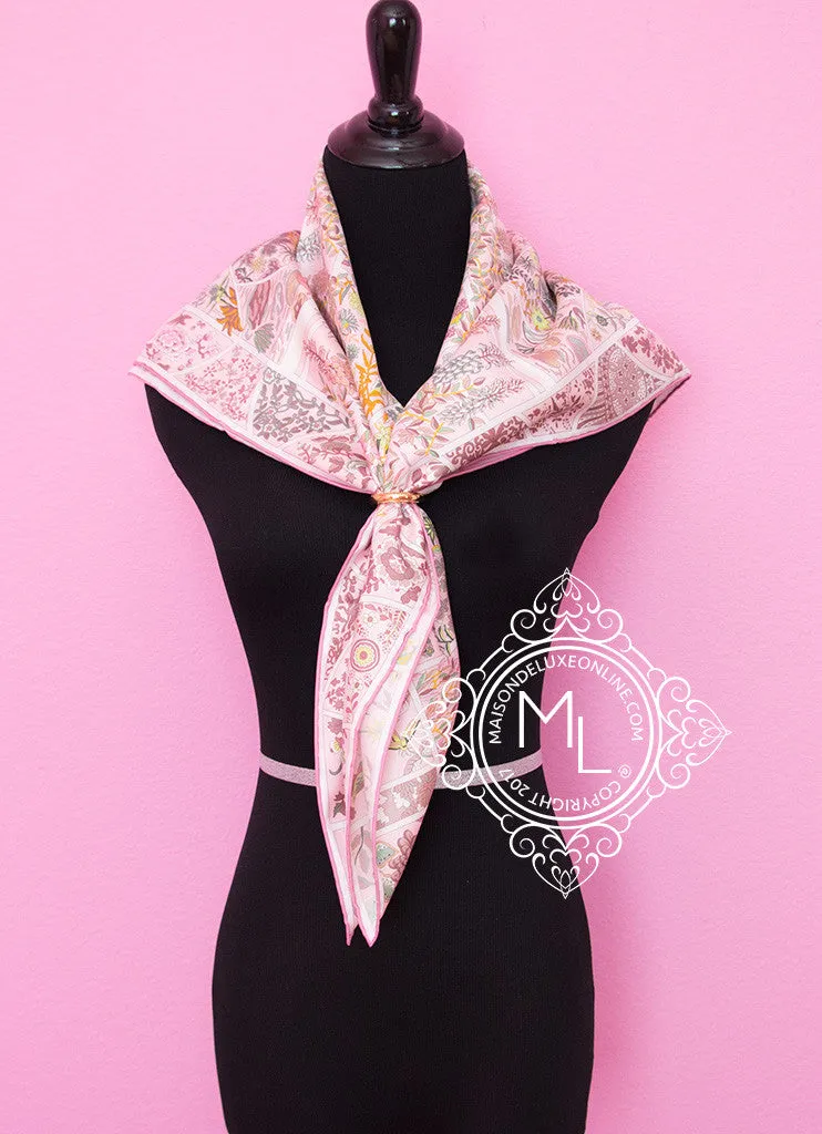 Hermes Rose Pink Twill Silk 90 cm Fleurs de Giverny Scarf