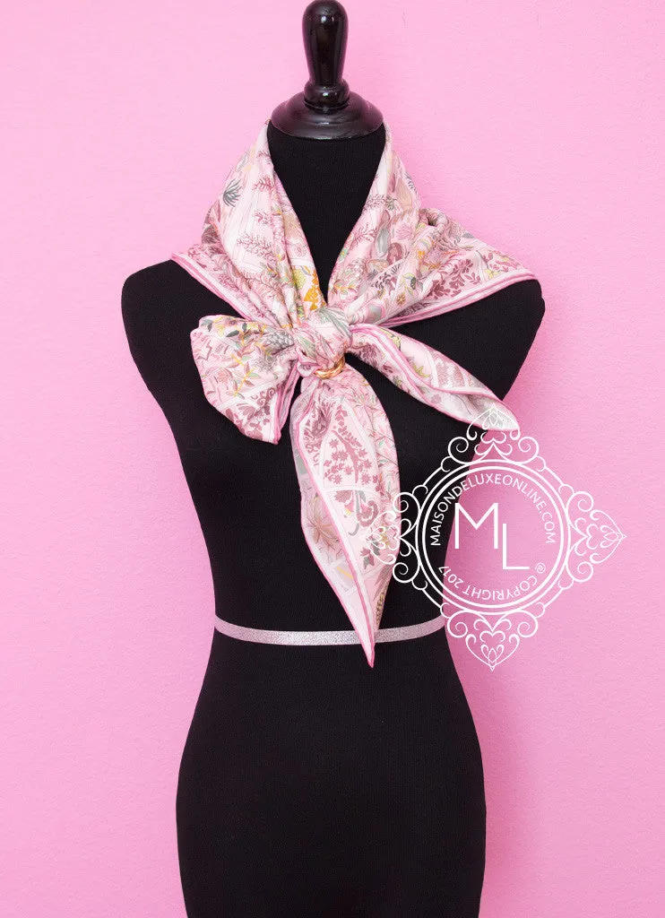Hermes Rose Pink Twill Silk 90 cm Fleurs de Giverny Scarf