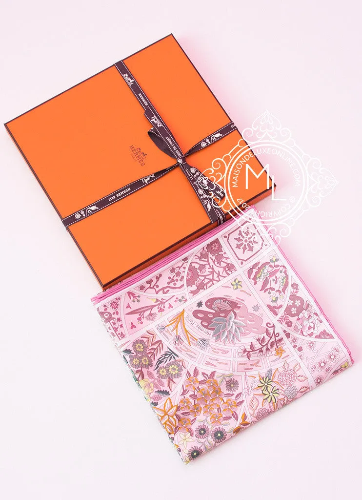 Hermes Rose Pink Twill Silk 90 cm Fleurs de Giverny Scarf