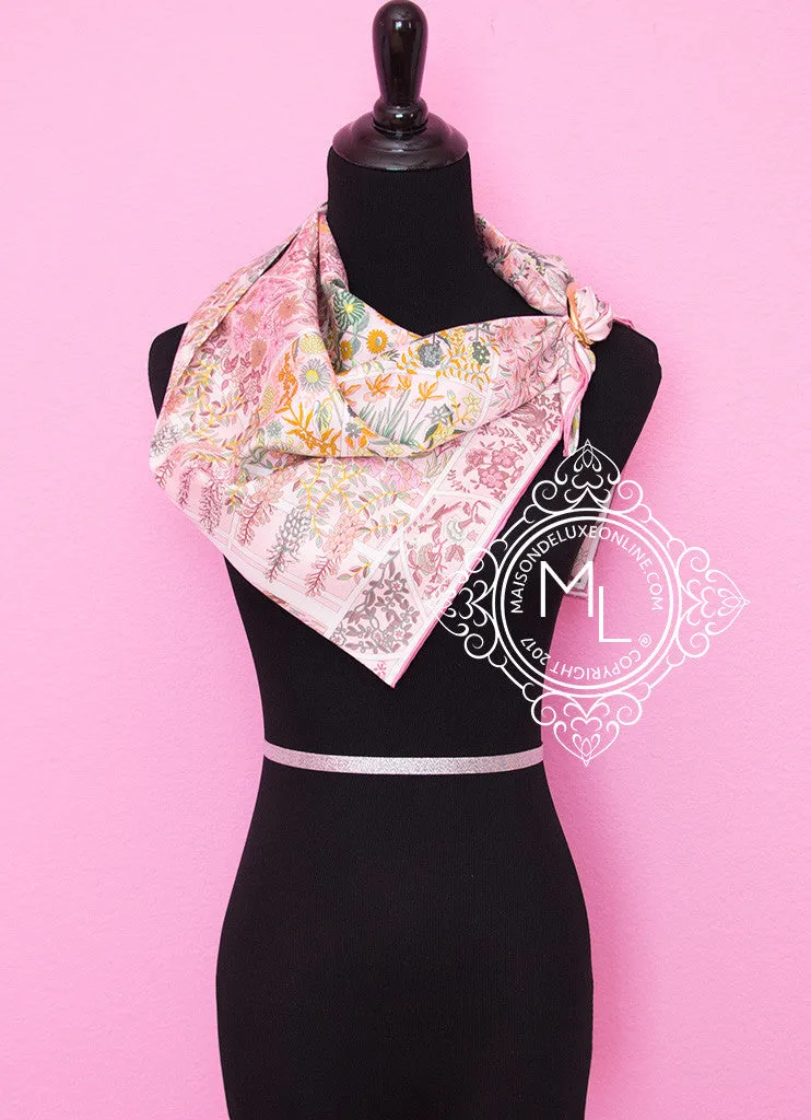 Hermes Rose Pink Twill Silk 90 cm Fleurs de Giverny Scarf