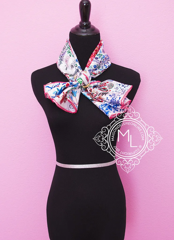 Hermes White Pink Twill Silk 90 cm Fleurs de Giverny Scarf