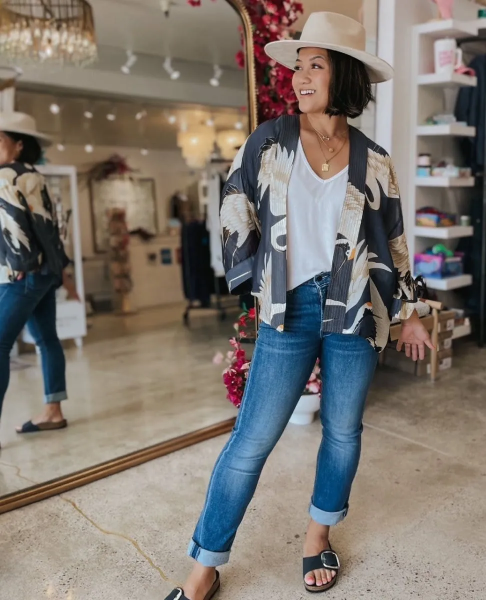 Heron Charcoal Short Kimono